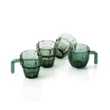 Green textured glass stacking cups and mugs set