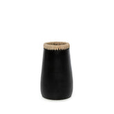 Black terracotta vase with natural raffia trim