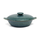 Teal-blue ceramic stew pot with lid