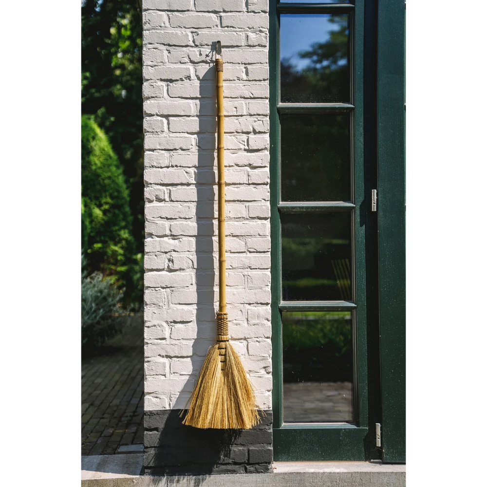 Natural grass decorative broom with tall handle