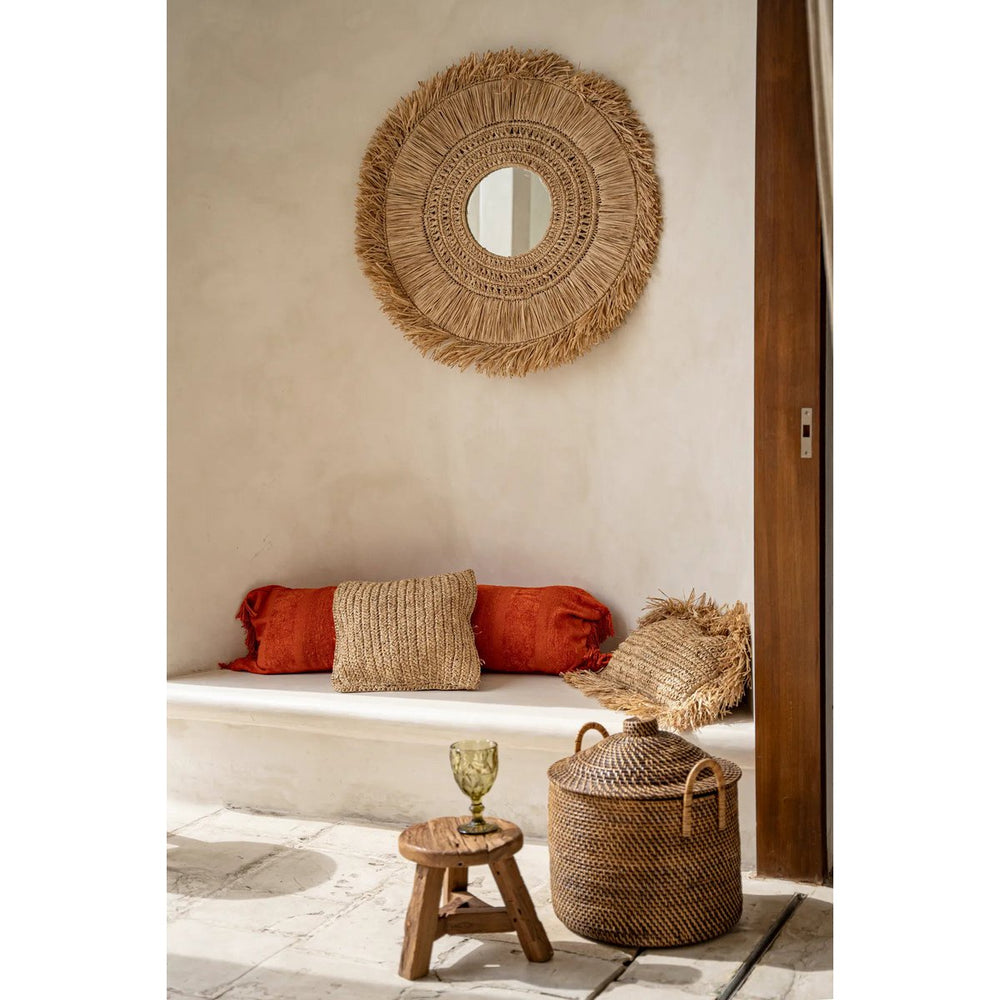 Natural brown rattan basket with lid and handles