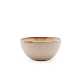 White stoneware sauce bowl with amber rim