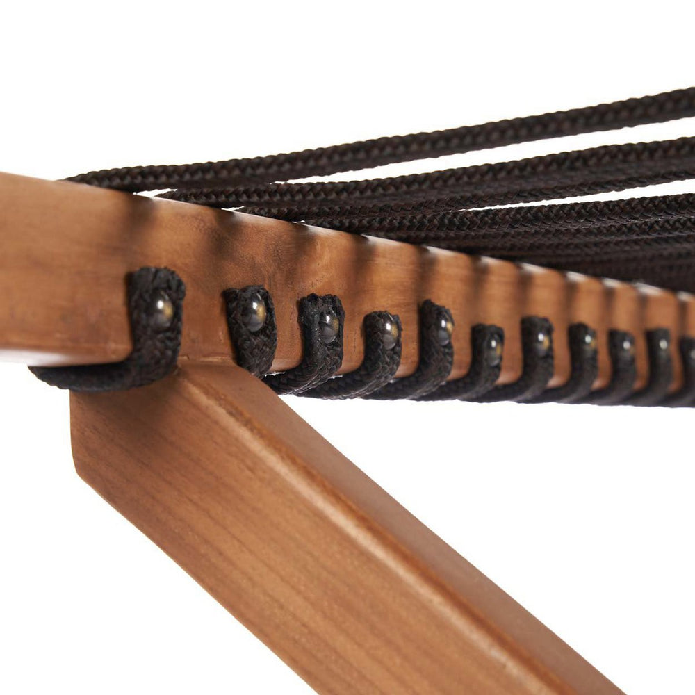 Natural wood foldable luggage rack with woven cord detailing