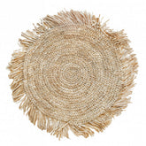 Natural raffia round placemat with fringe