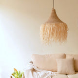 Beige raffia lampshade with fringes