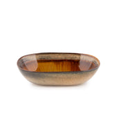 Amber-gold stoneware oval bowl