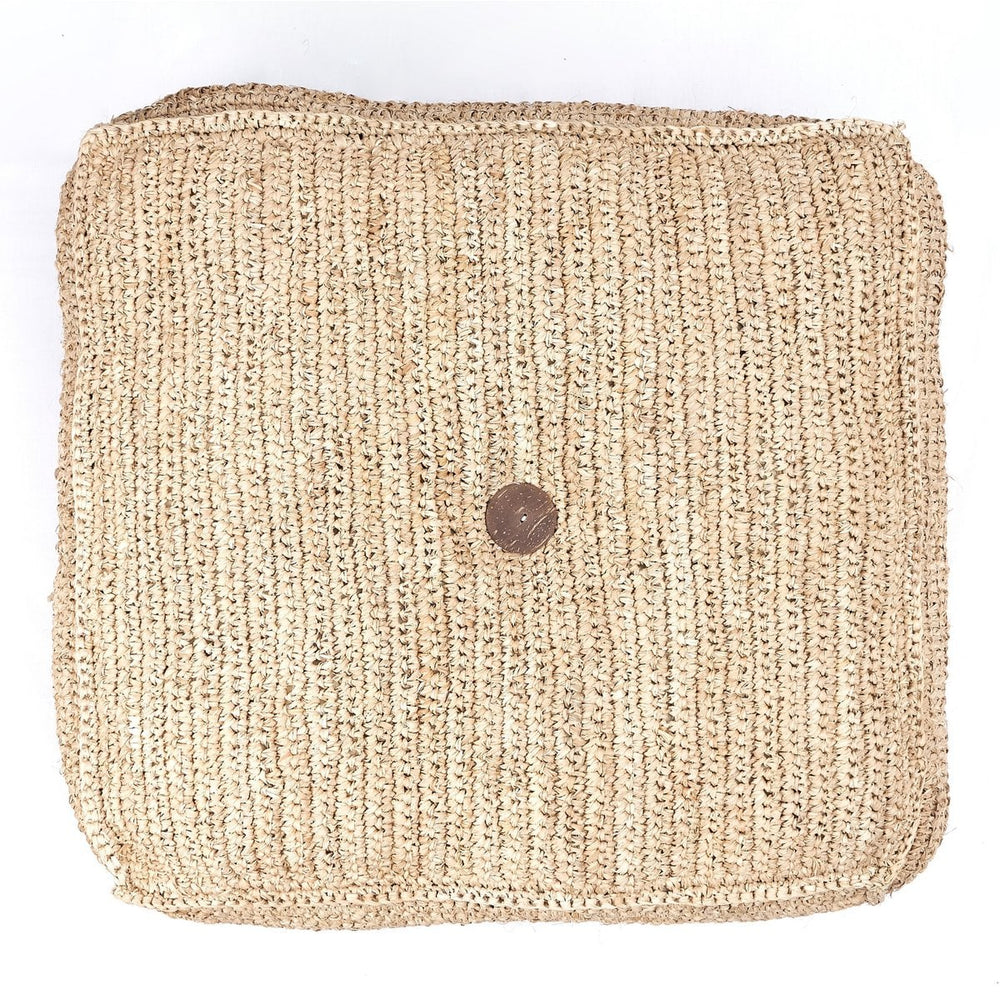Beige woven raffia pouf