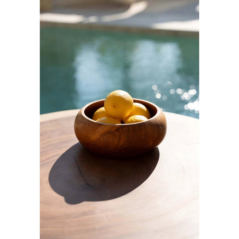 Brown teak wood fruit bowl