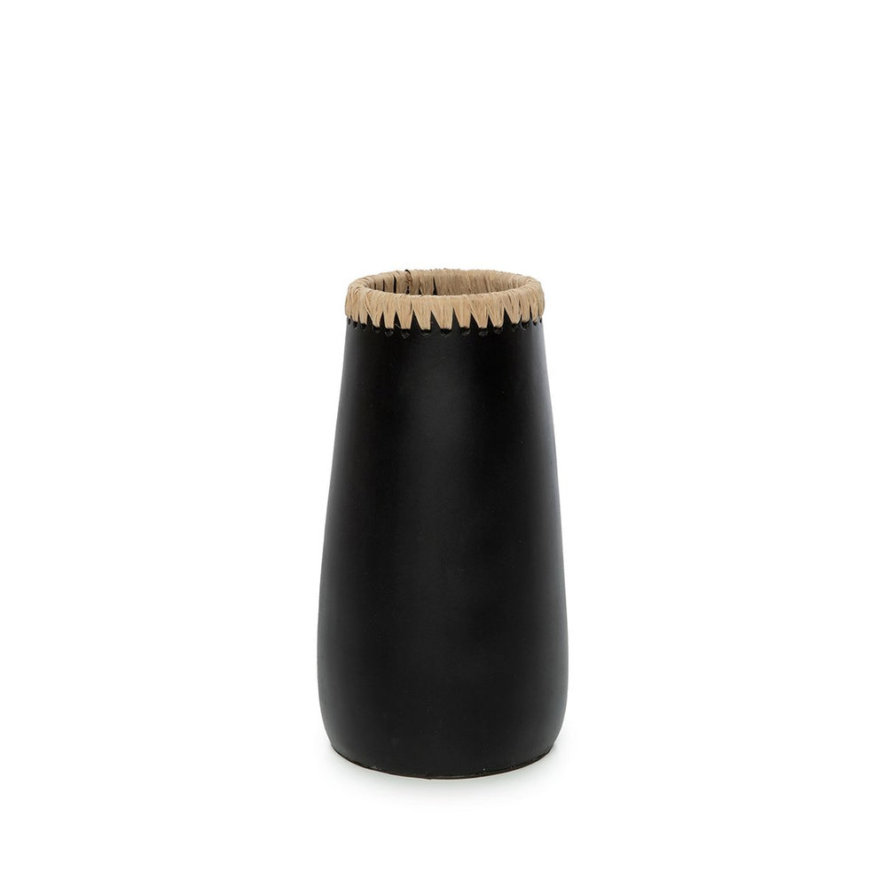 Black terracotta vase with raffia detail