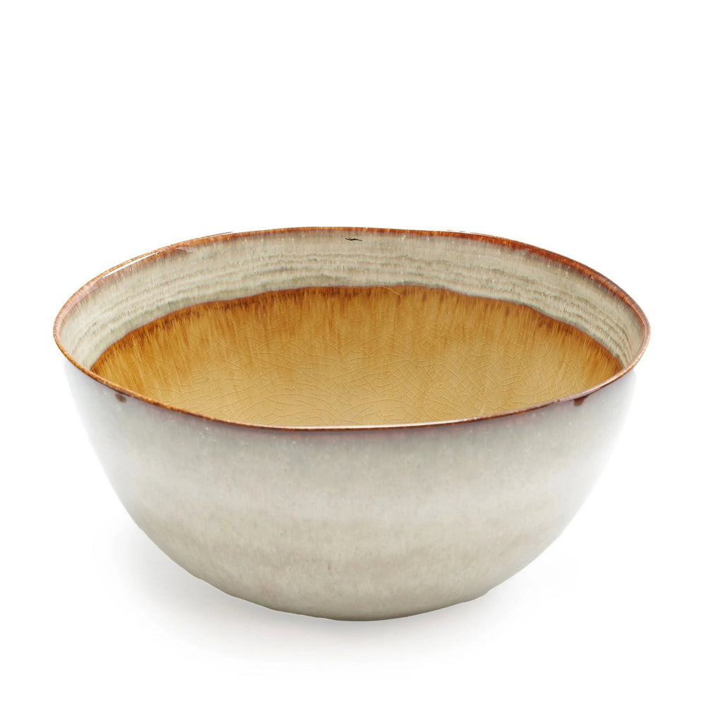 Handmade stoneware serving bowl with crackle glaze finish