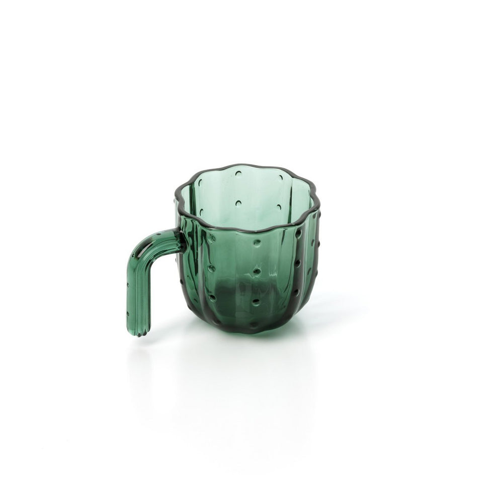 Green textured glass stacking cups and mugs set