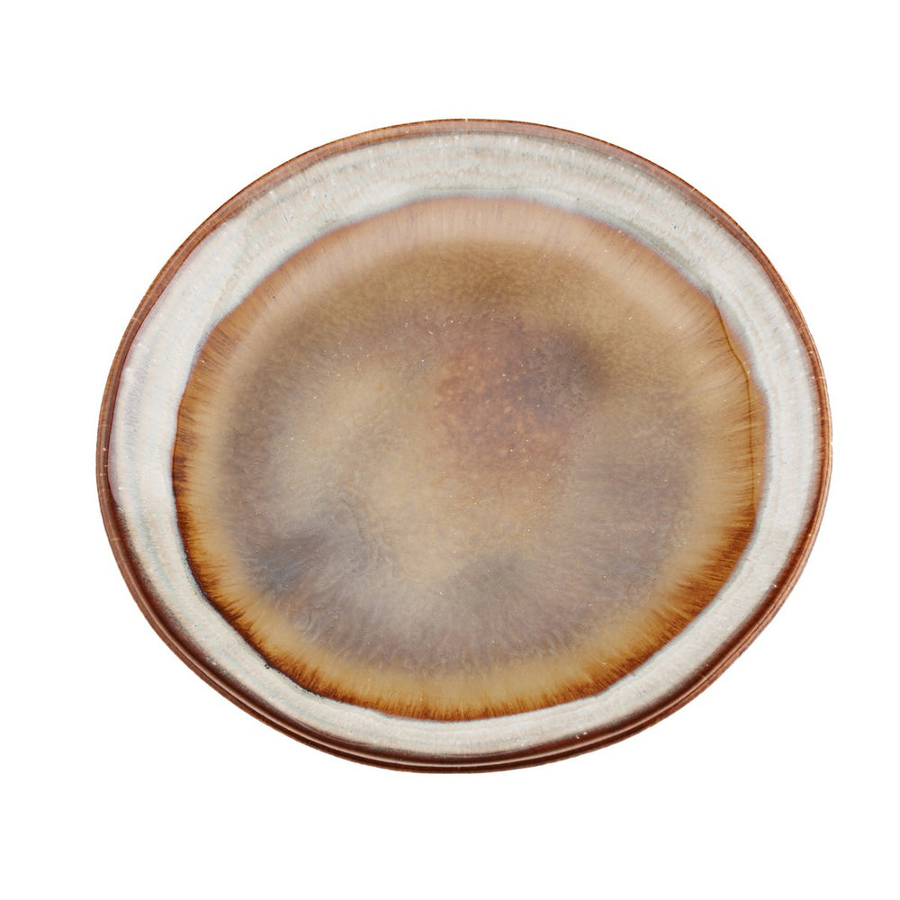 Brown stoneware appetizer plate with crackle glaze finish