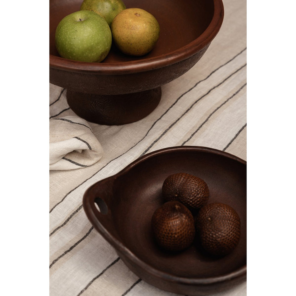 Terracotta fruit bowl on pedestal base