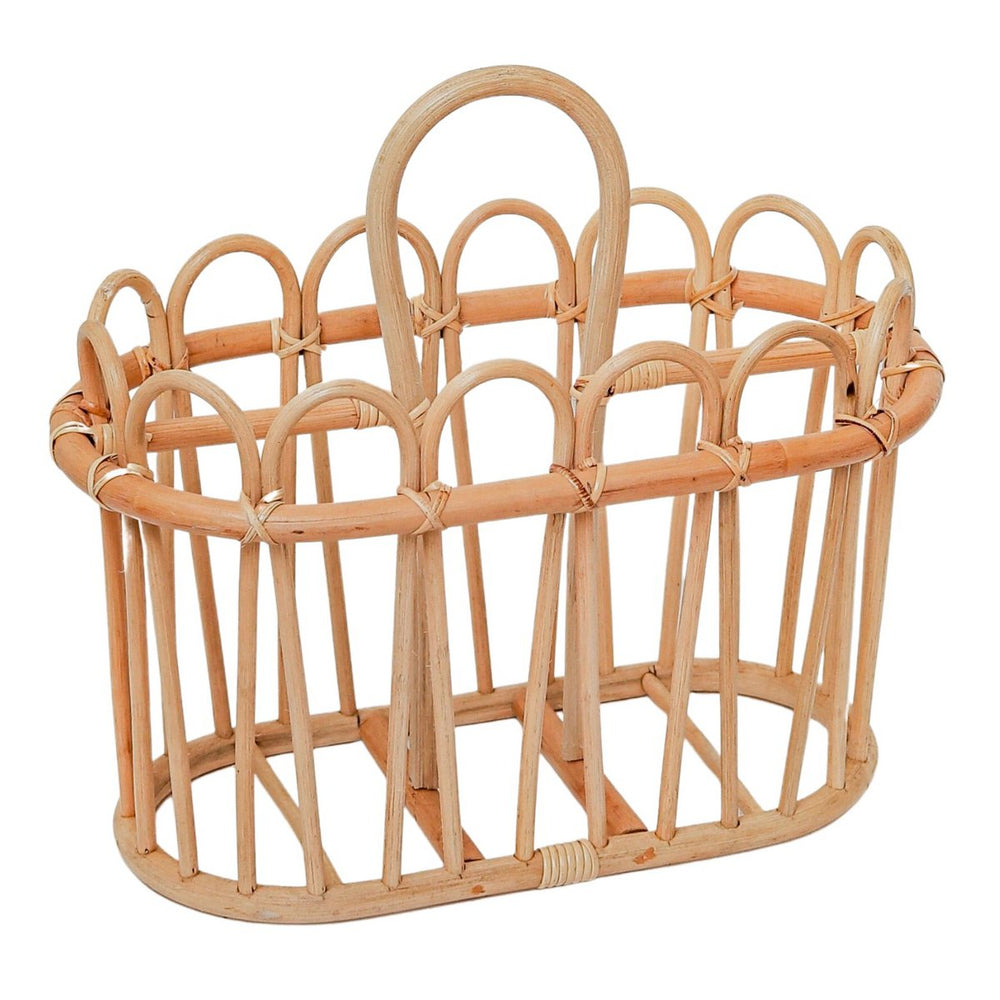 Beige rattan newspaper basket with two compartments
