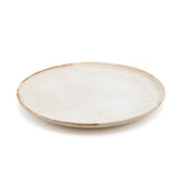 White stoneware salad plate with brown rim
