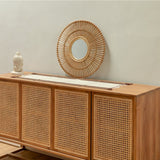 Beige rattan round wall mirror