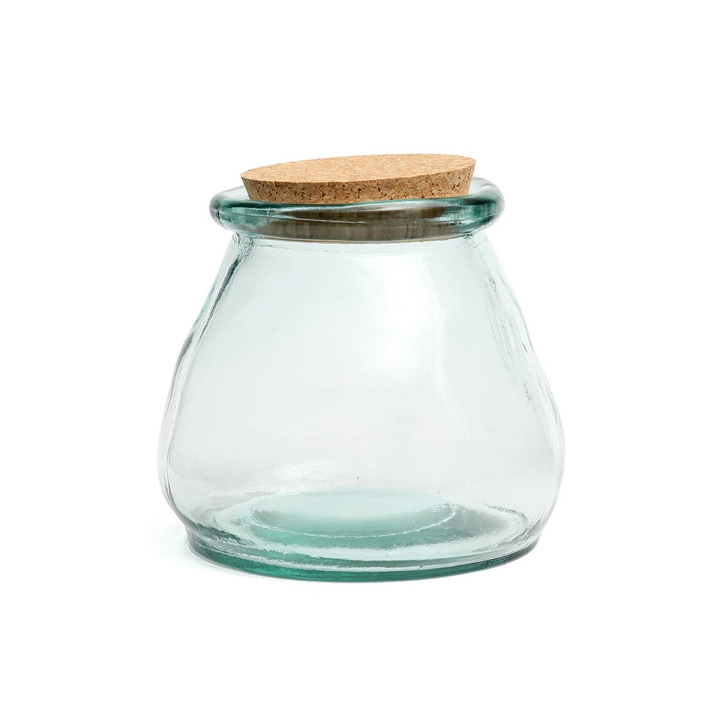Blue recycled glass storage jar with cork lid