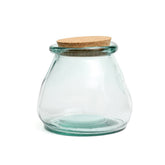 Blue recycled glass storage jar with cork lid