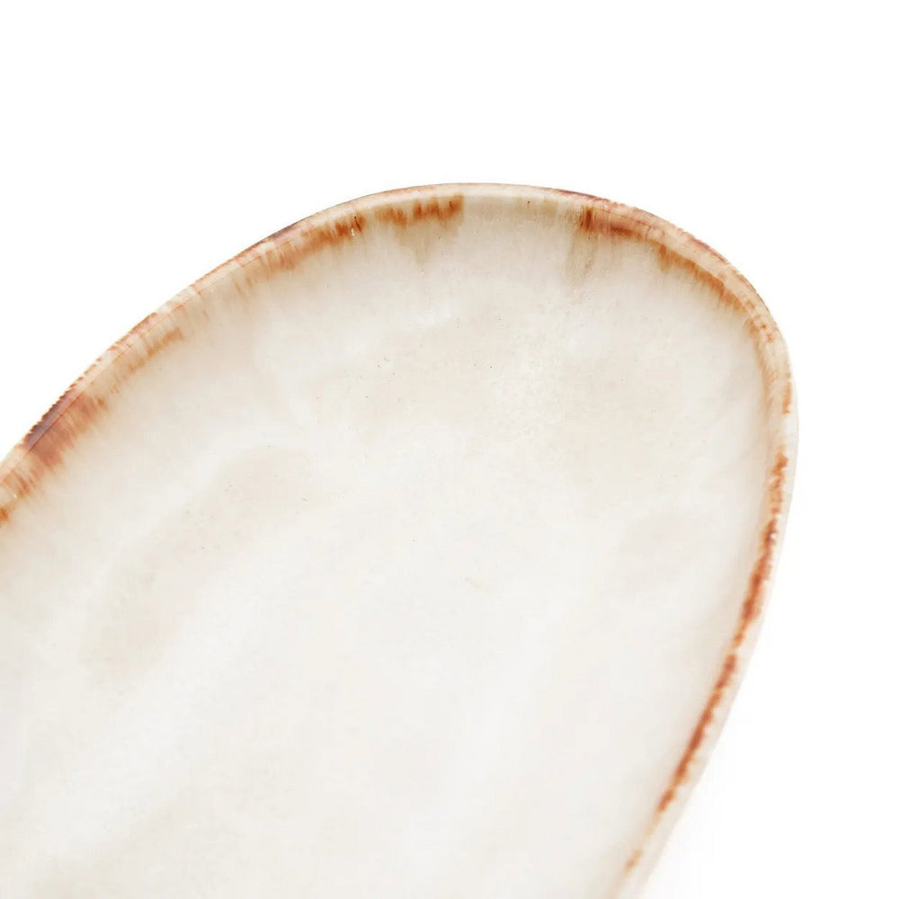 White stoneware oval plate with gold accent