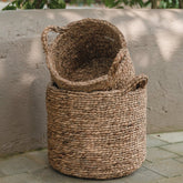 Brown woven water hyacinth basket with handles