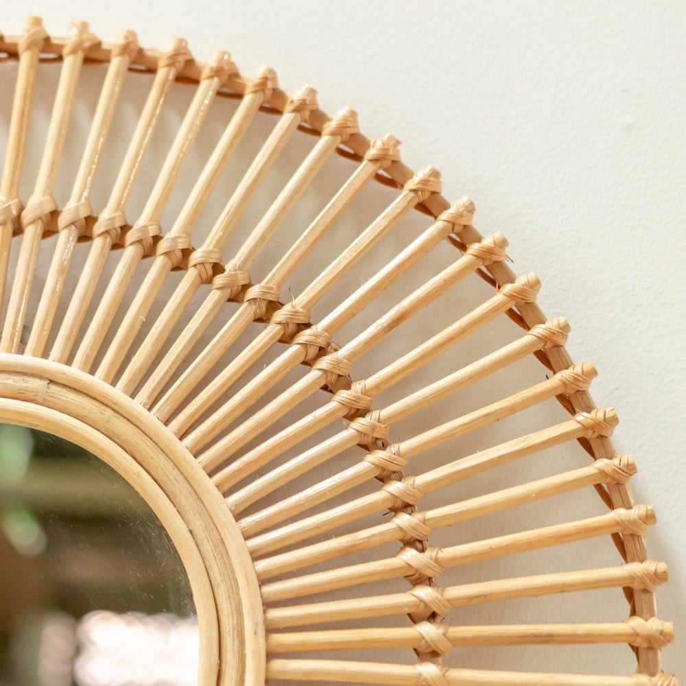 Beige rattan round wall mirror