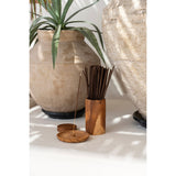 Brown hand-carved teak wood storage jar with lid