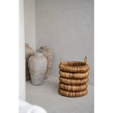 Beige woven seagrass basket with handles