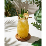 Blue recycled glass drinking glass with pineapple texture