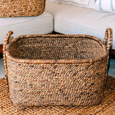Beige woven water hyacinth laundry basket