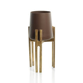 Brown concrete planter on mango wood forked-root stand