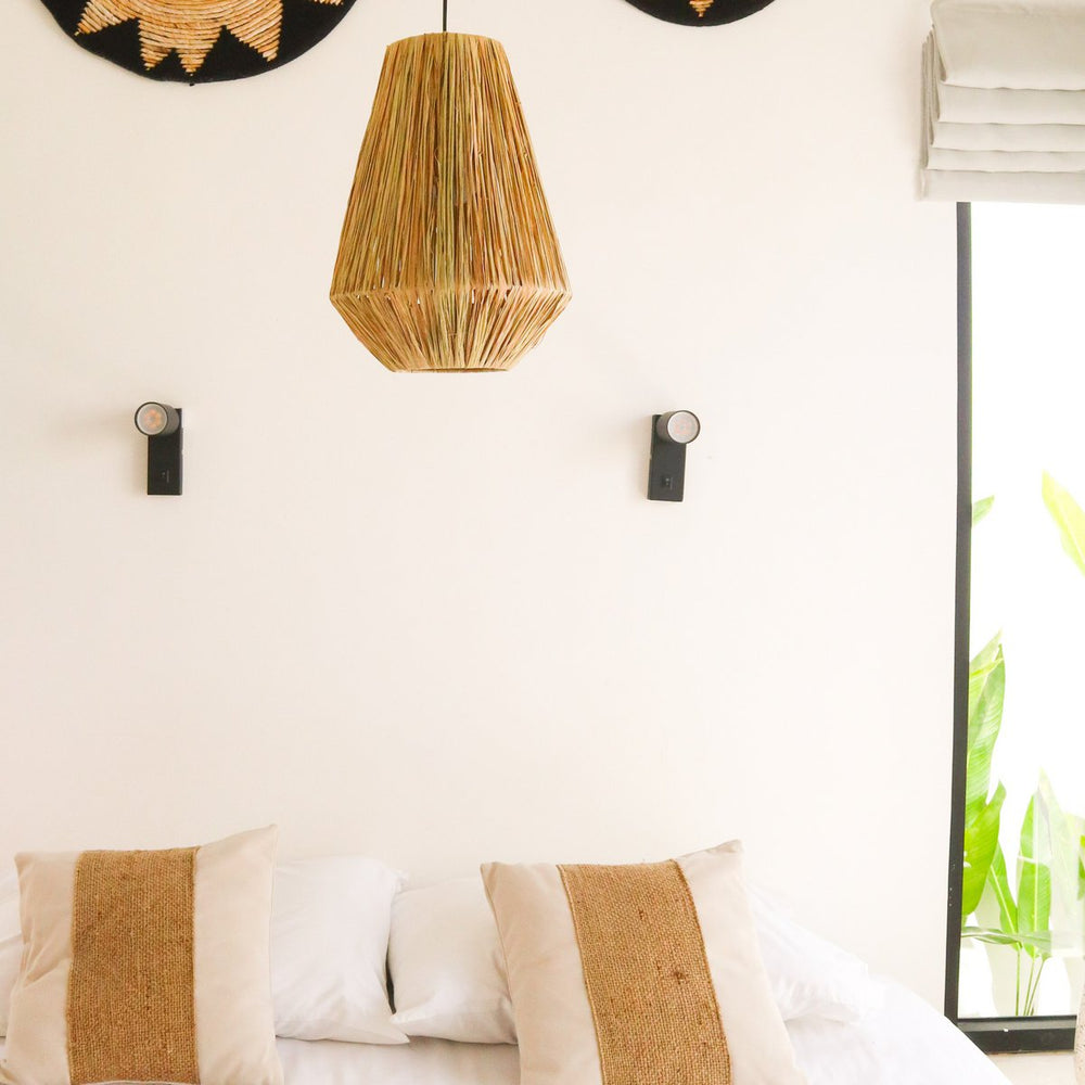 Beige raffia round pendant lampshade with metal frame