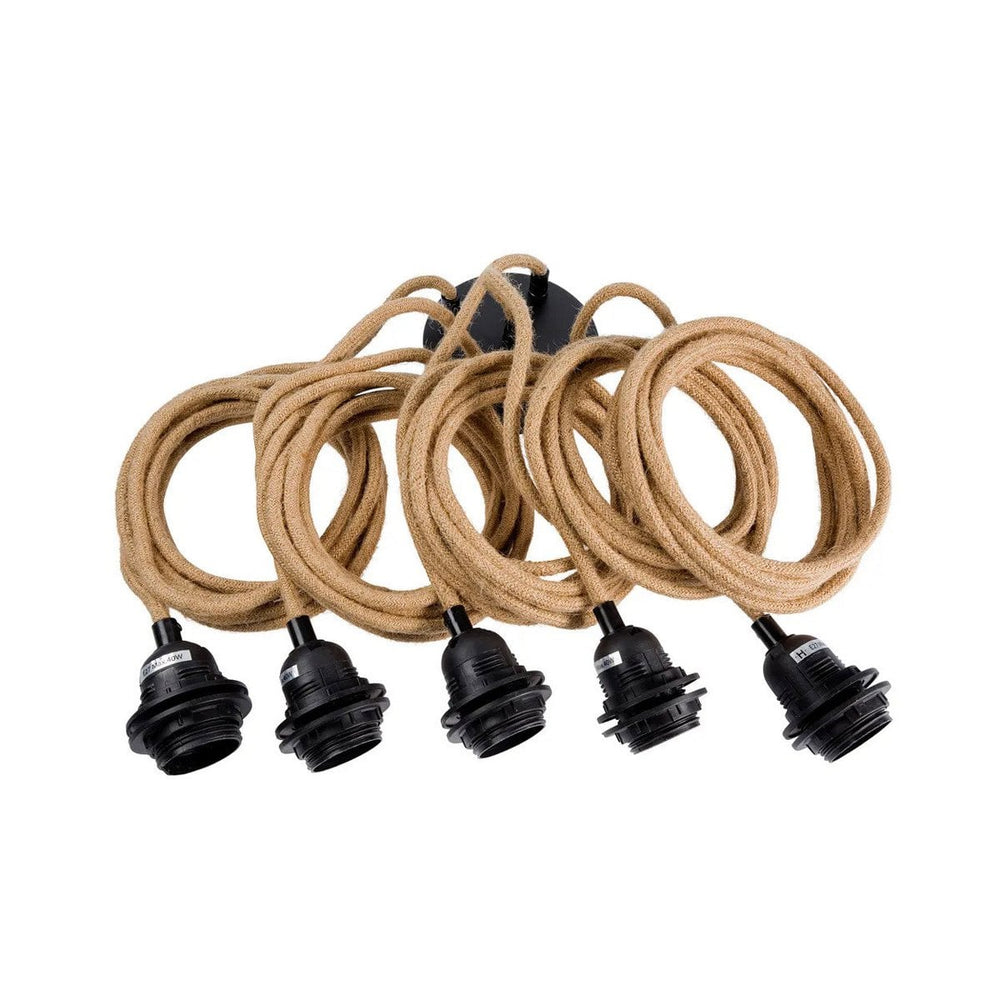 Black cotton cord ceiling lamp fitting with five cords