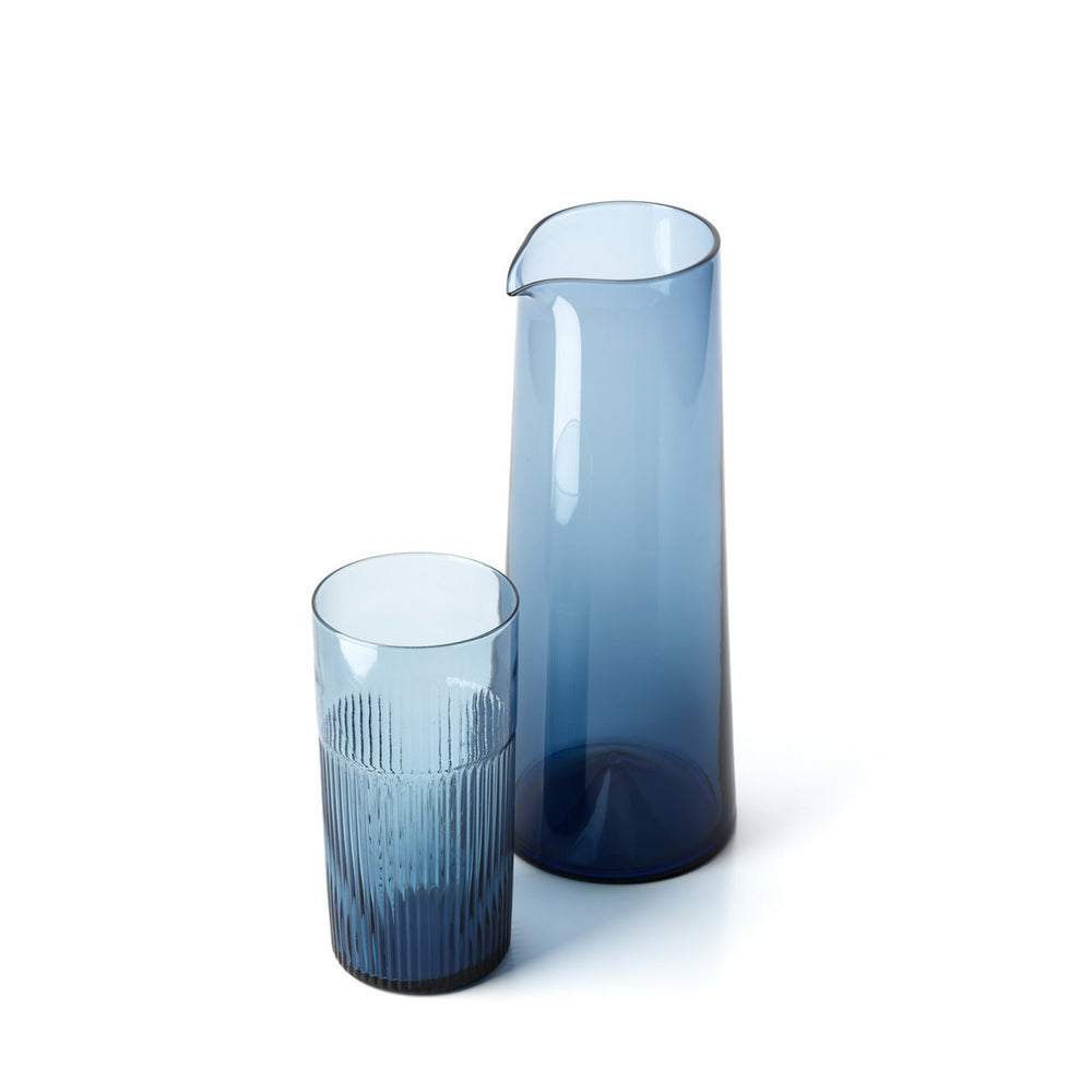 Blue glass water carafe