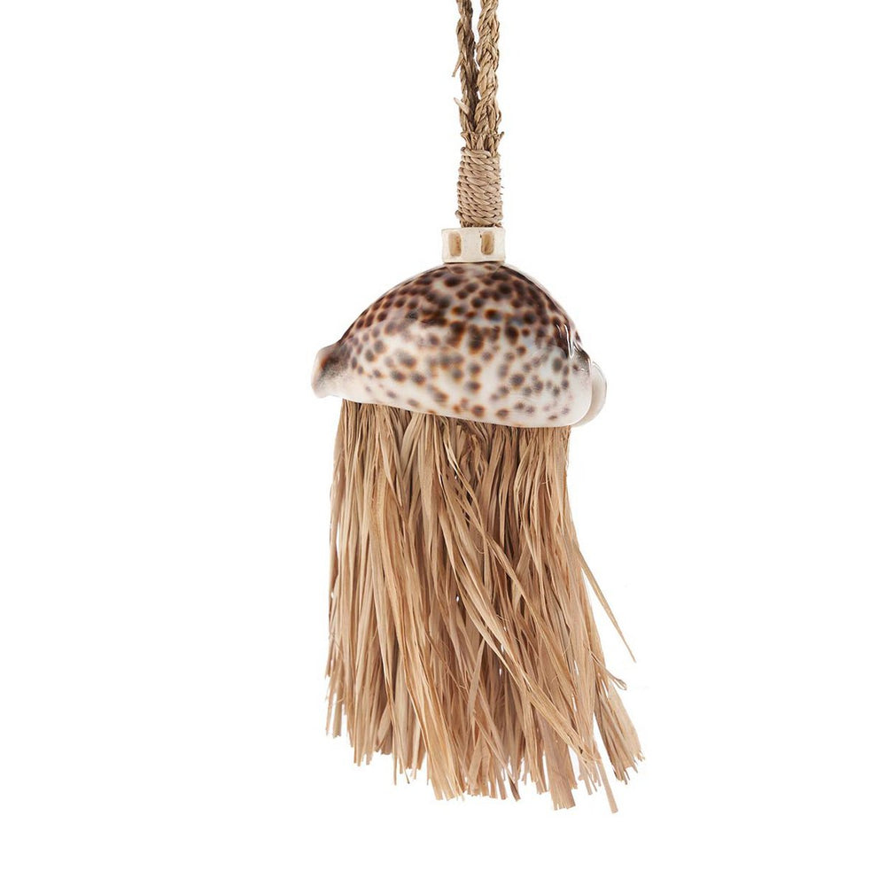 Natural raffia tassel with shell accent