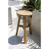 Beige reclaimed teak wood outdoor bar stool