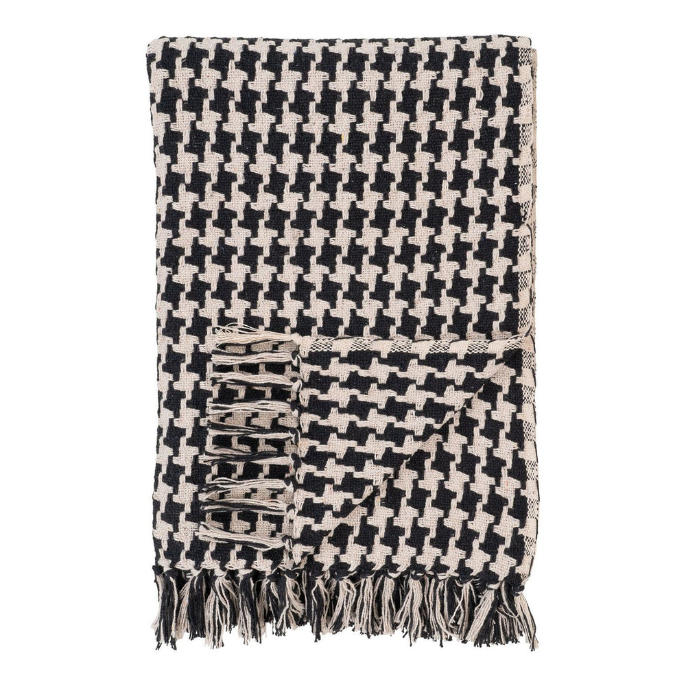Black and beige plaid throw blanket
