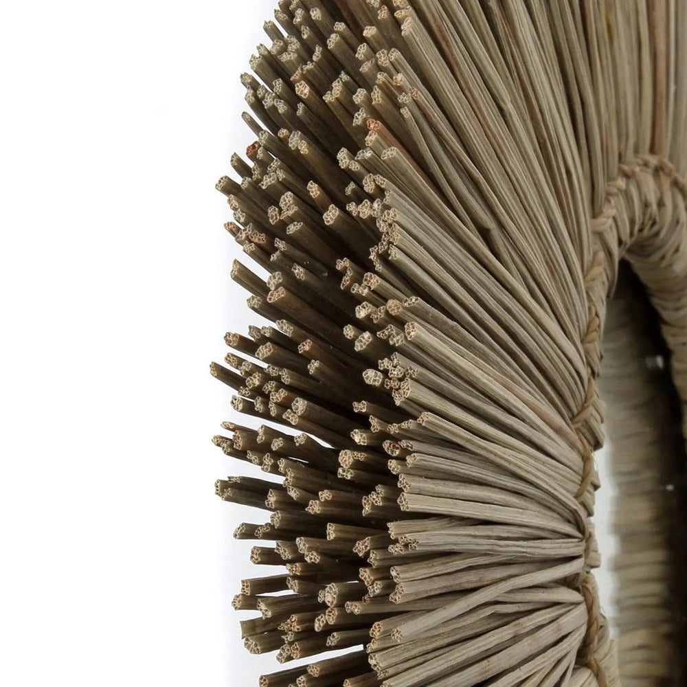 Beige round grass-framed mirror