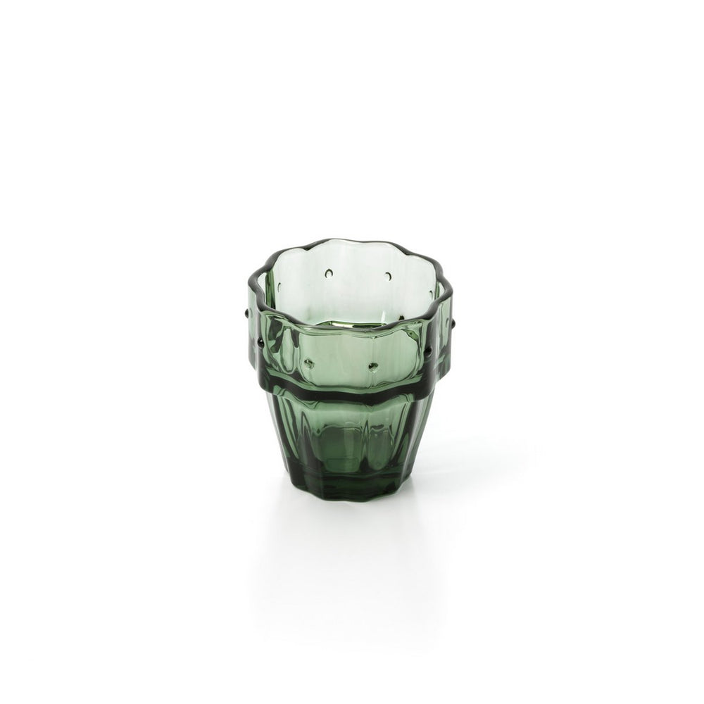 Green textured glass stacking cups and mugs set