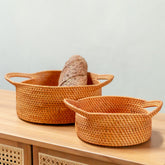 Brown woven rattan storage basket