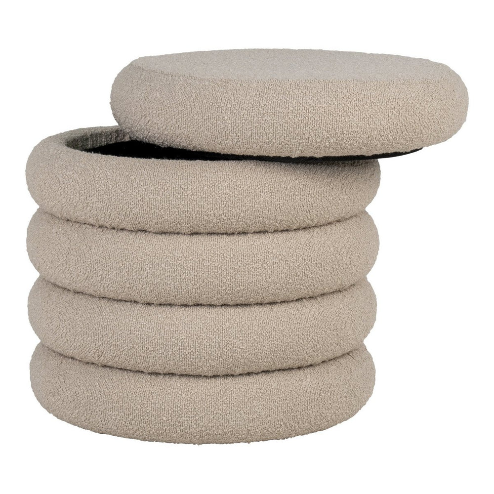 Beige Bouclé storage pouf