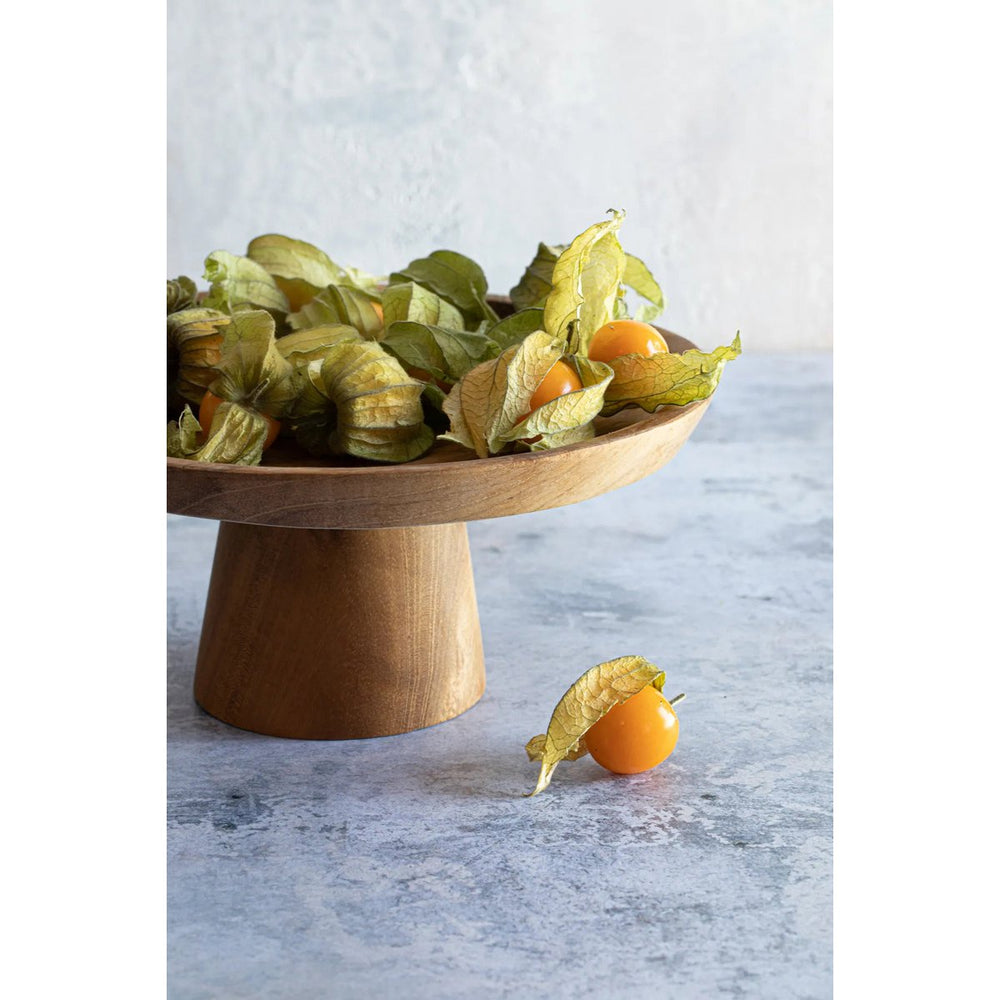 Brown teak wood cake dish