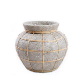 Terracotta belly vase with rattan detail