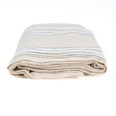 Natural black and white striped linen tablecloth
