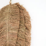 Beige handwoven raffia leaf-shaped wall decor