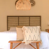 Black and white handwoven cotton cushion cover with zigzag pattern and fringes