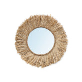 Round natural raffia wall mirror