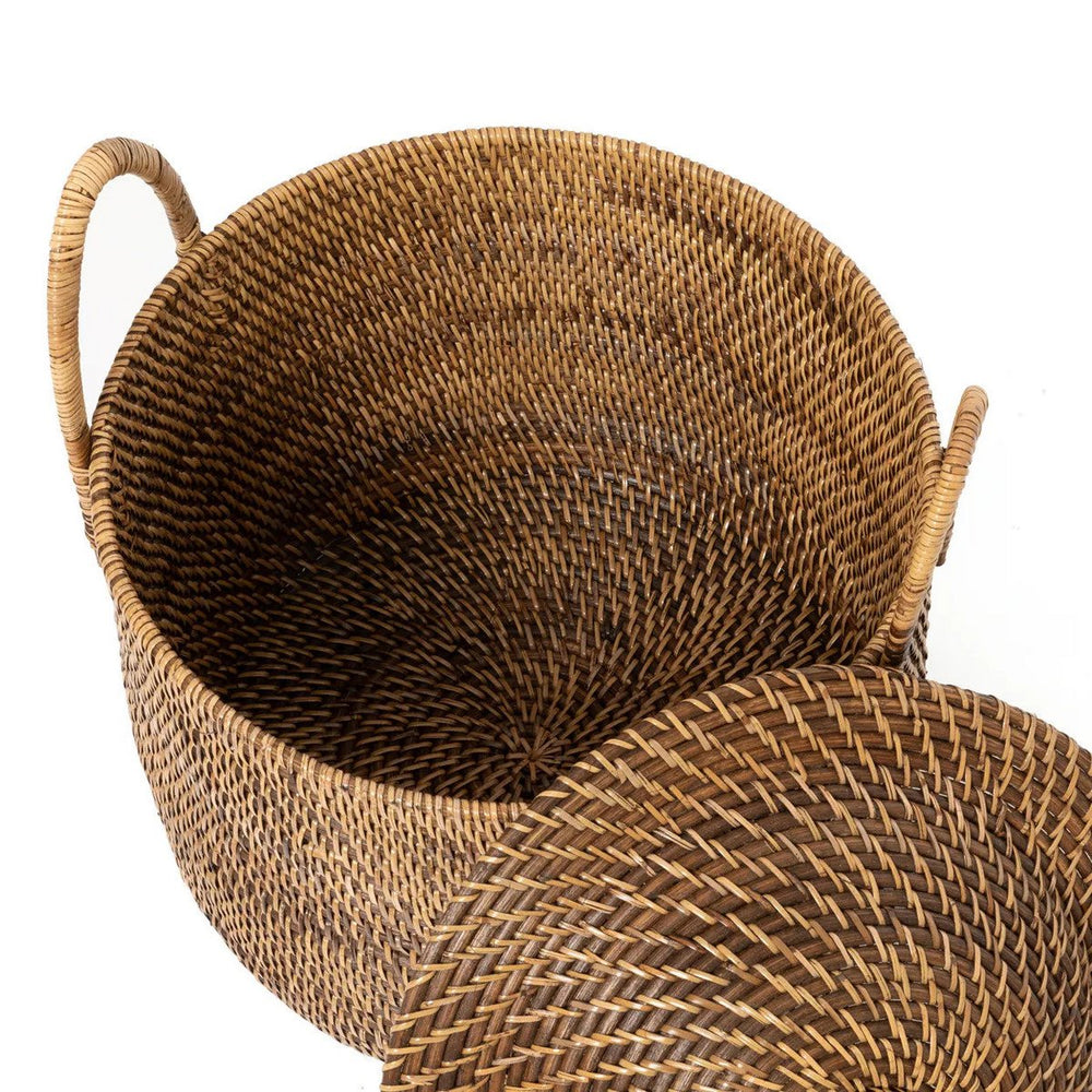 Natural brown rattan basket with lid and handles