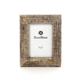 Antique buffalo bone picture frame with woven texture