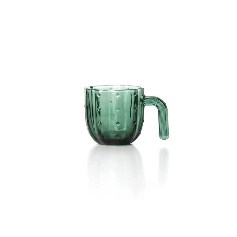 Green textured glass stacking cups and mugs set