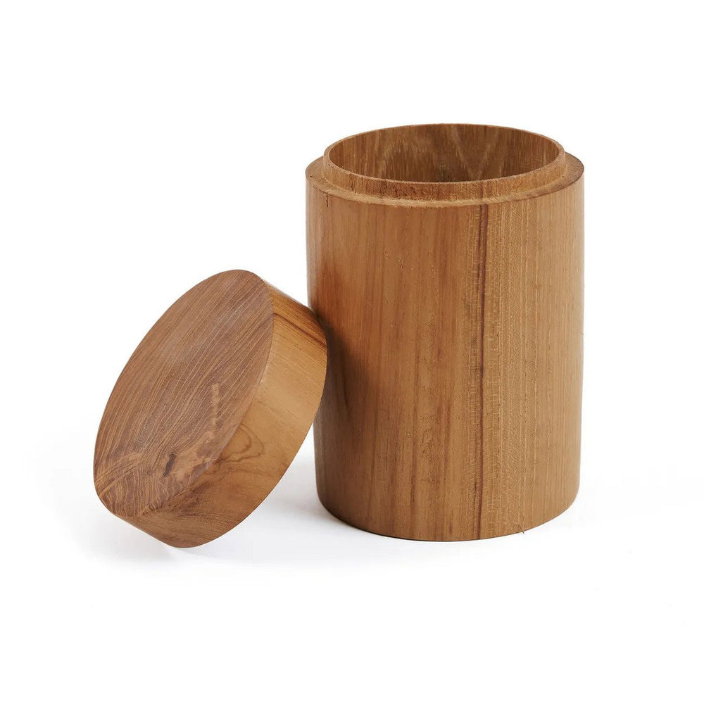 Brown teak wood jar with lid